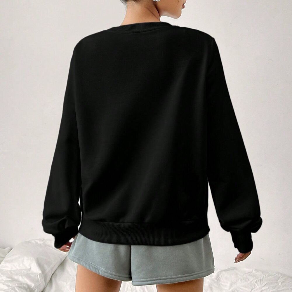 Black Casual Women's Minimalist Milano Italy Print Loose Fit Sweatshirt - Picture 3 of 4
